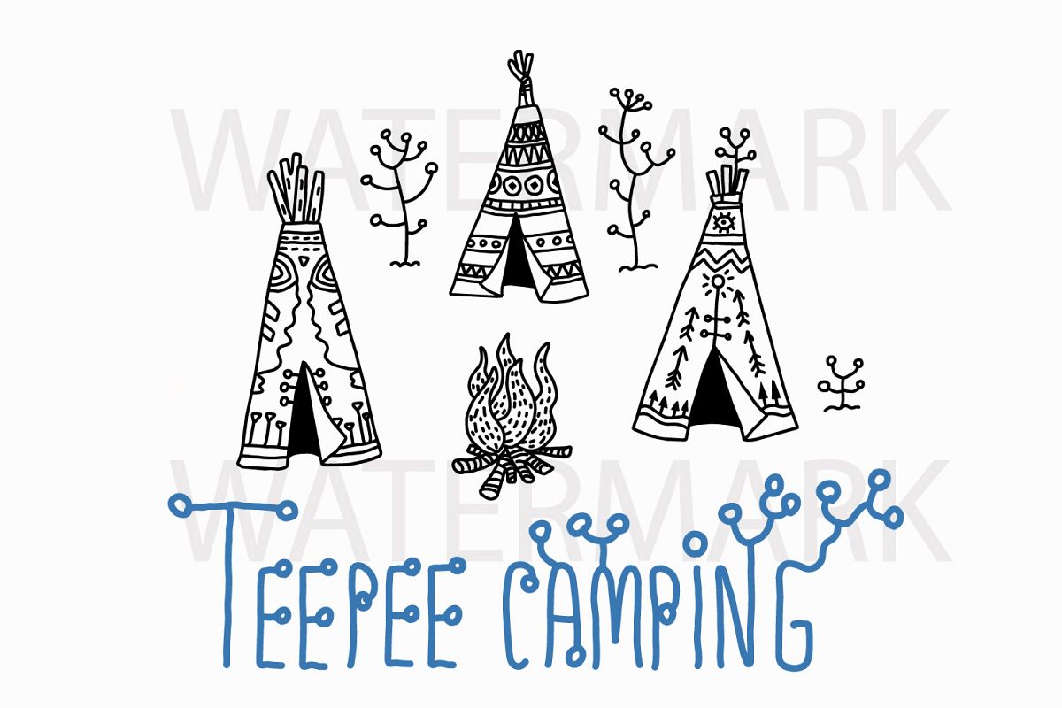 Teepee Camping Ground - SVG/JPG/PNG Hand Drawing example image 1