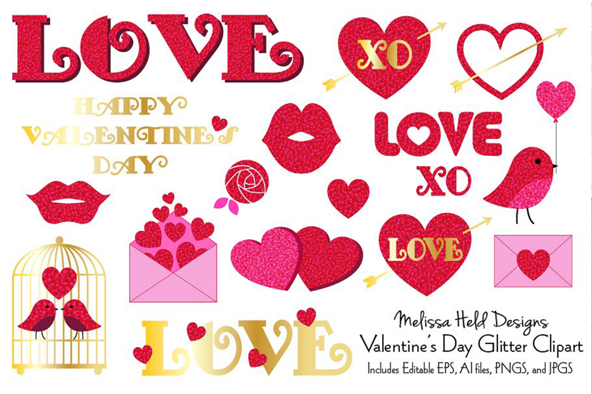 Valentine's Day Glitter Clipart example image 1