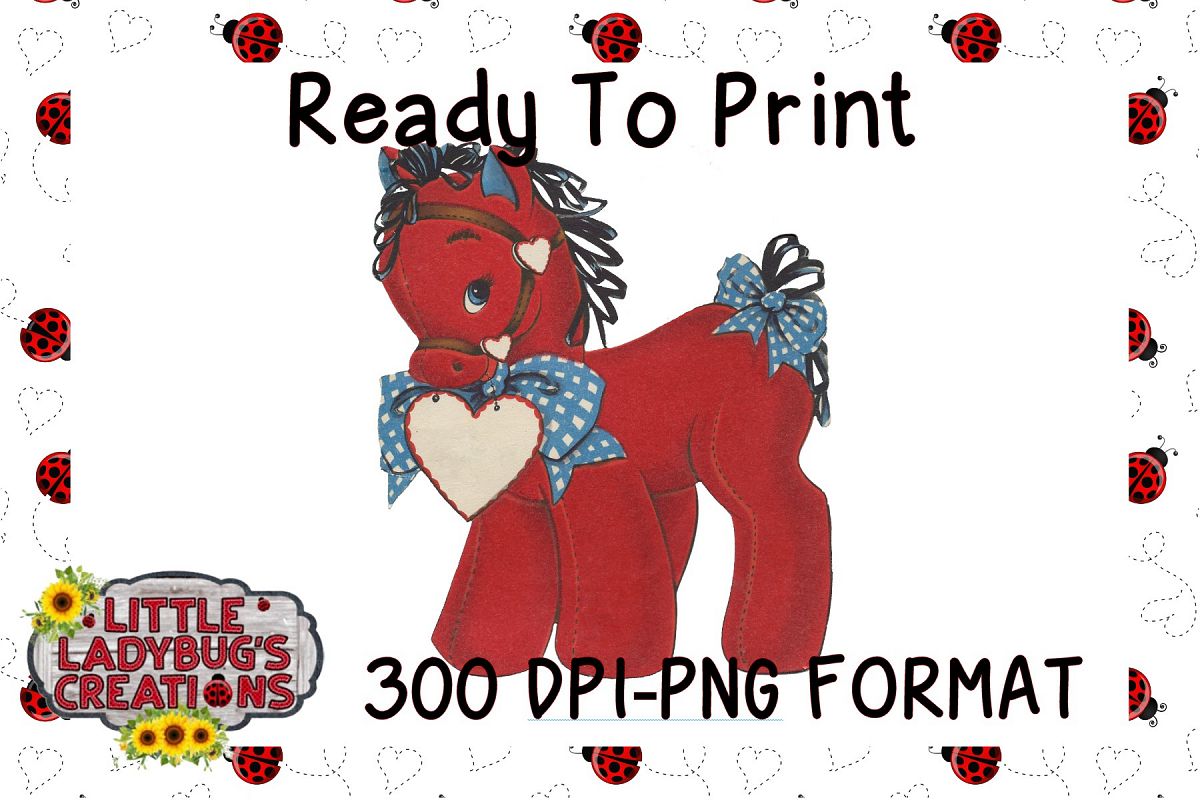 Vintage Valentine Horse 300DPI PNG Printable Digital Design example image 1