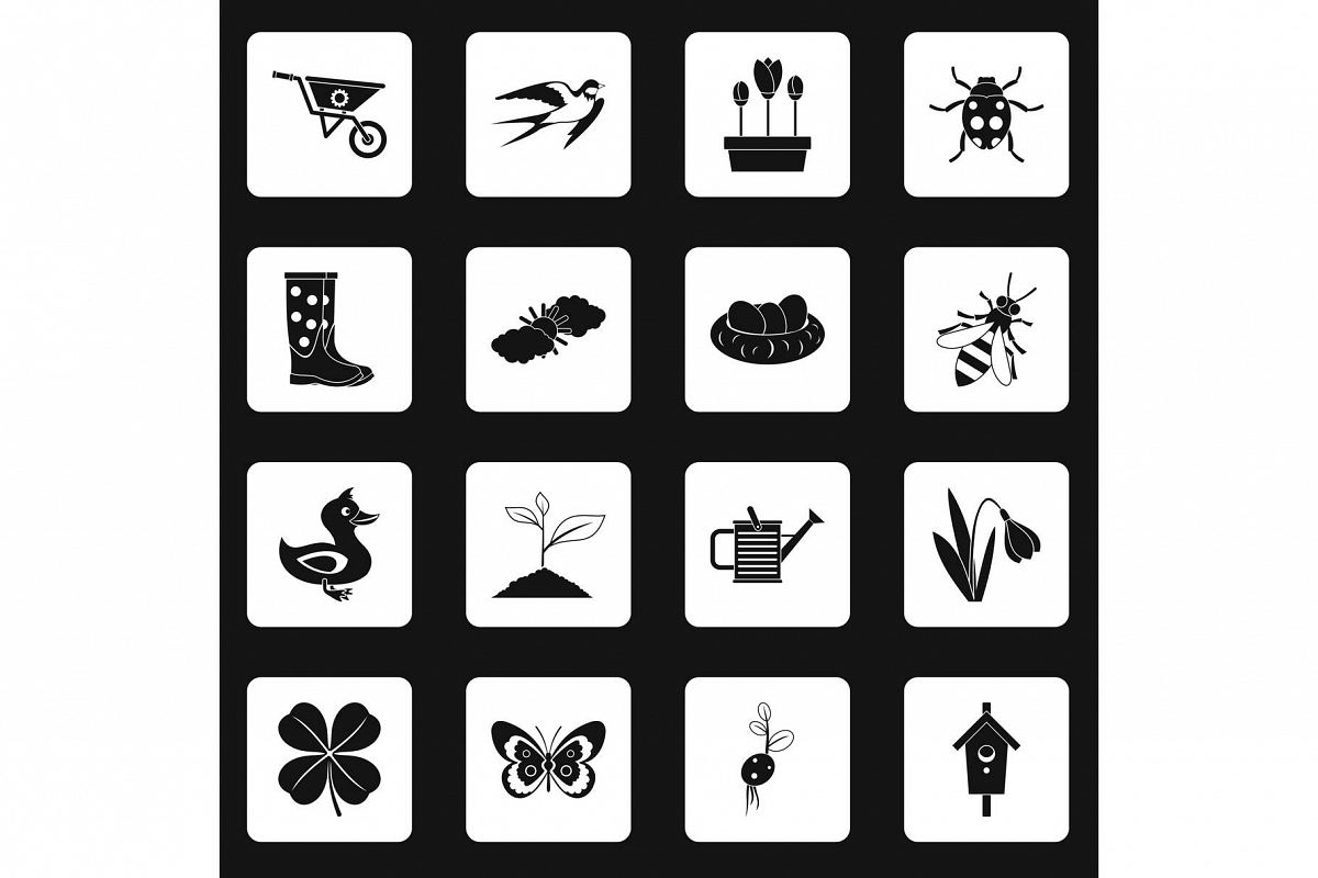 Download Spring Icons Set Squares Vector 324621 Illustrations Design Bundles