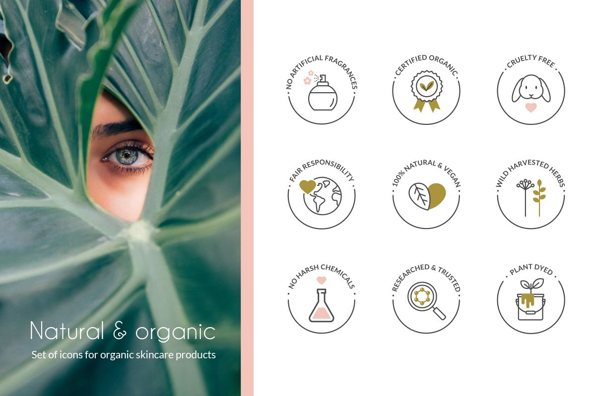 Organic skincare products icon set (99321) Web Elements Design Bundles