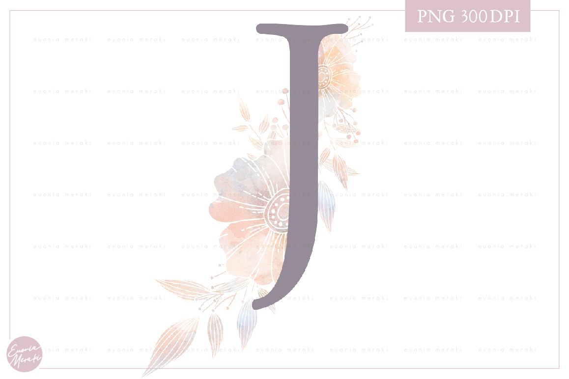 Letter J Floral MONOGRAM - WEDDING flower initial example image 1