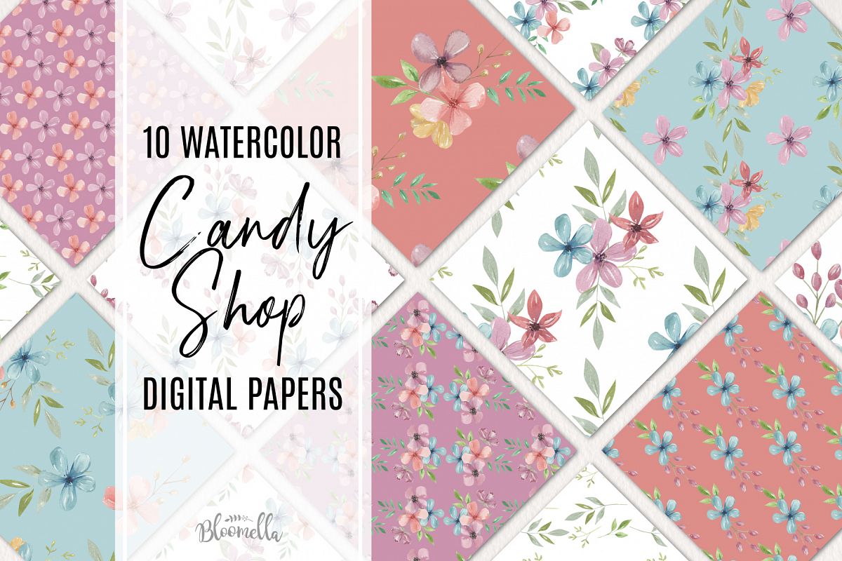 Candy Shop 10 Seamless Patterns Digital Paper Pastels Floral example image 1