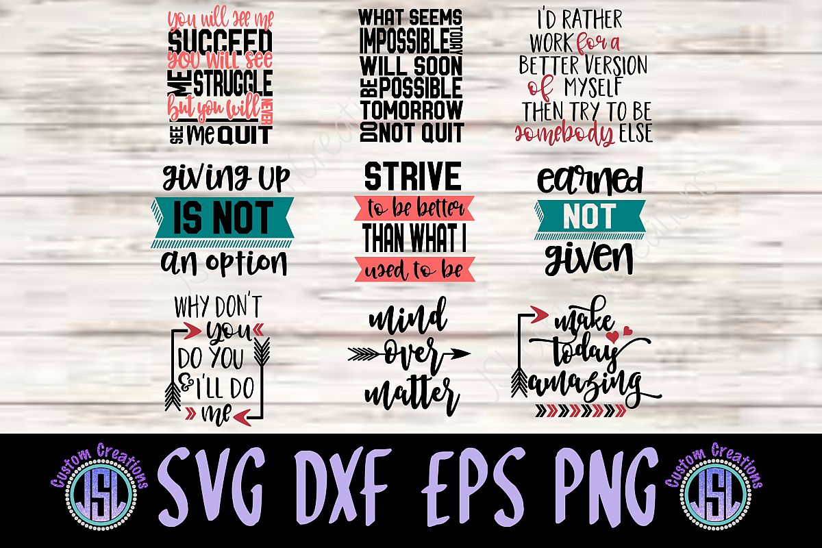 Download Motivational Workout Bundle Set of 9 | SVG DXF EPS PNG Files