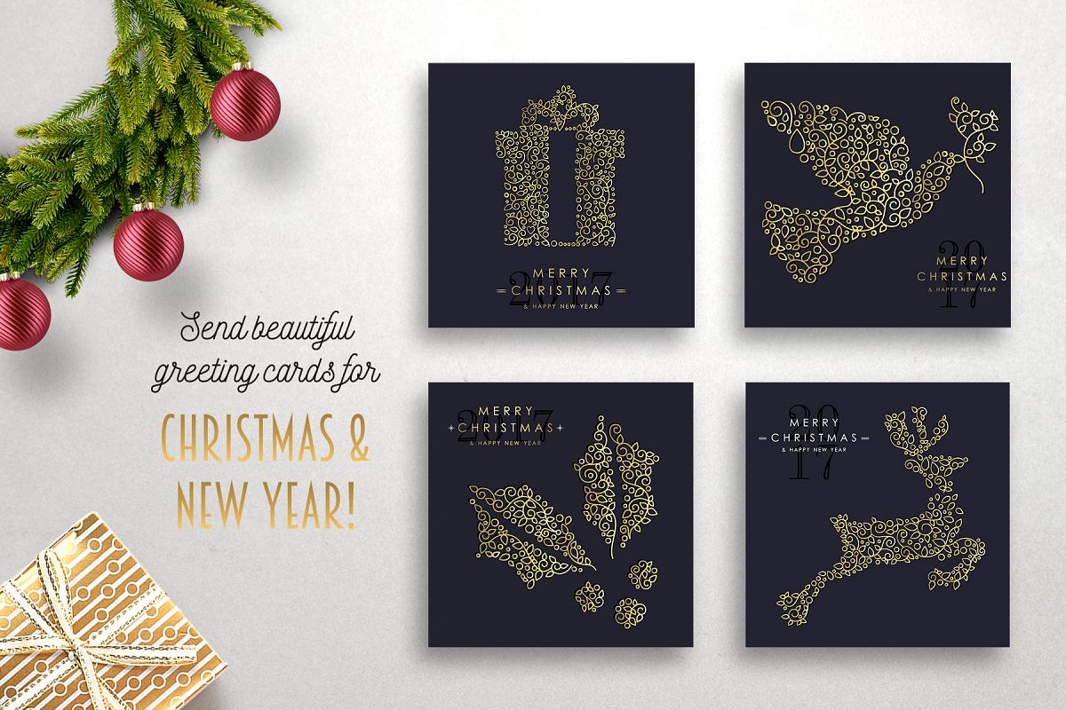 Christmas Gold Line Art Set example image 1