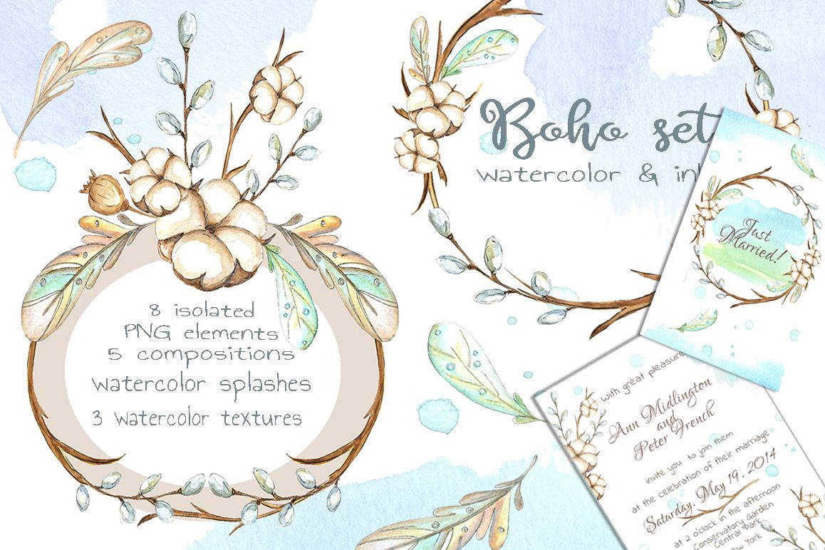 Watercolor boho set example image 1