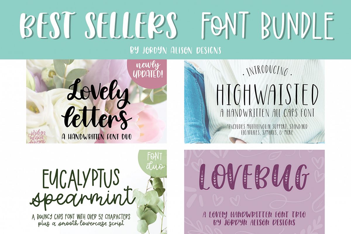 Best Sellers Font Bundle, 4 Hand Lettered Fonts example image 1