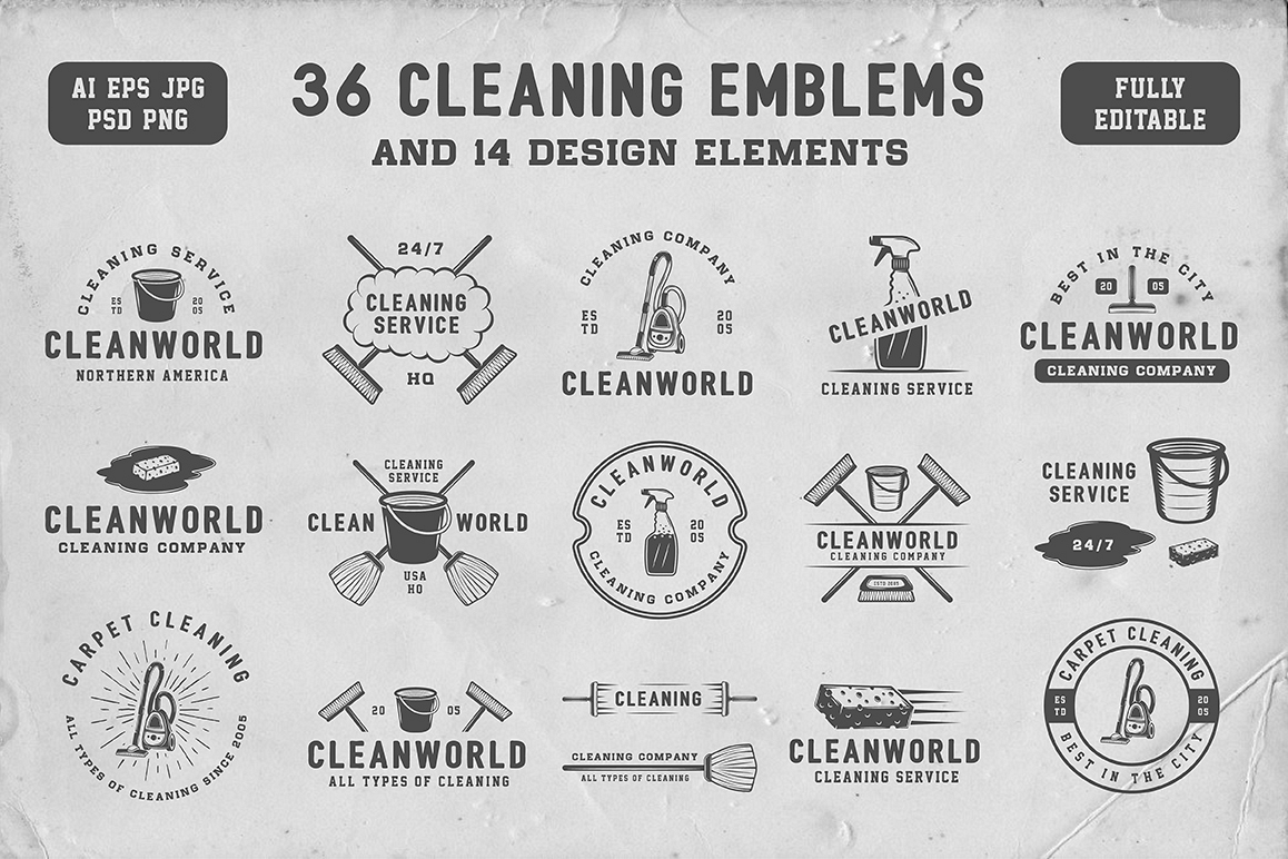 Set of Vintage Cleaning Emblems example image 1