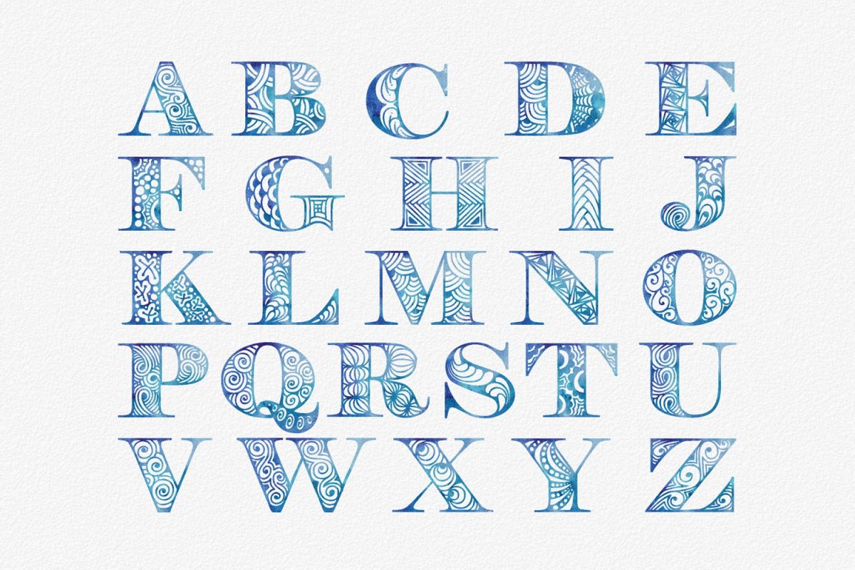 Download Blue watercolor alphabet clipart set