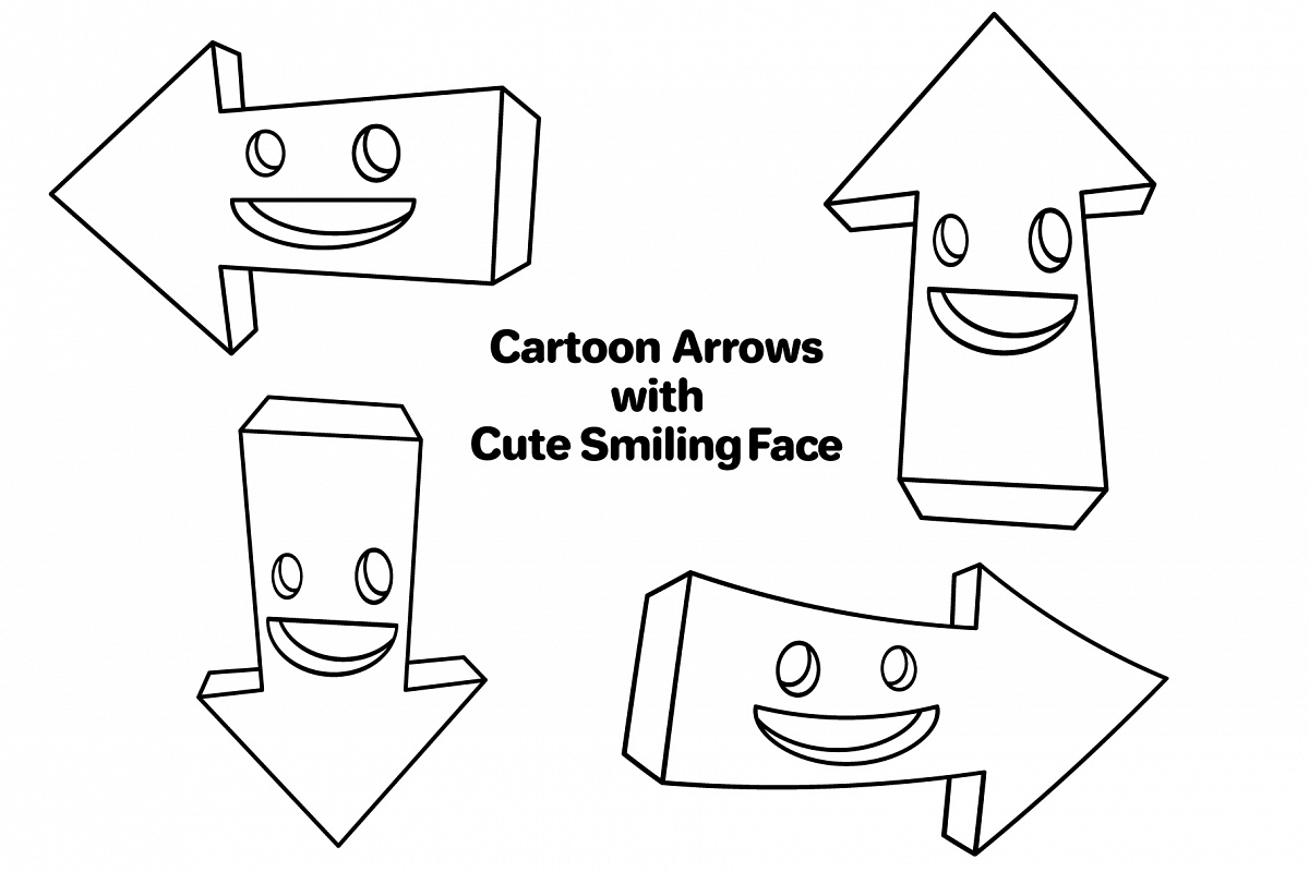 Cartoon arrow set. Cute arrows with smiling face. example image 1