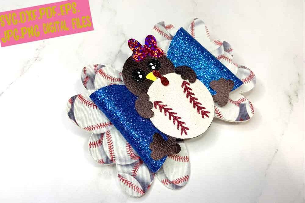 Thanksgiving Turkey Baseball Hair Bow Template, Cheer Bow example image 1
