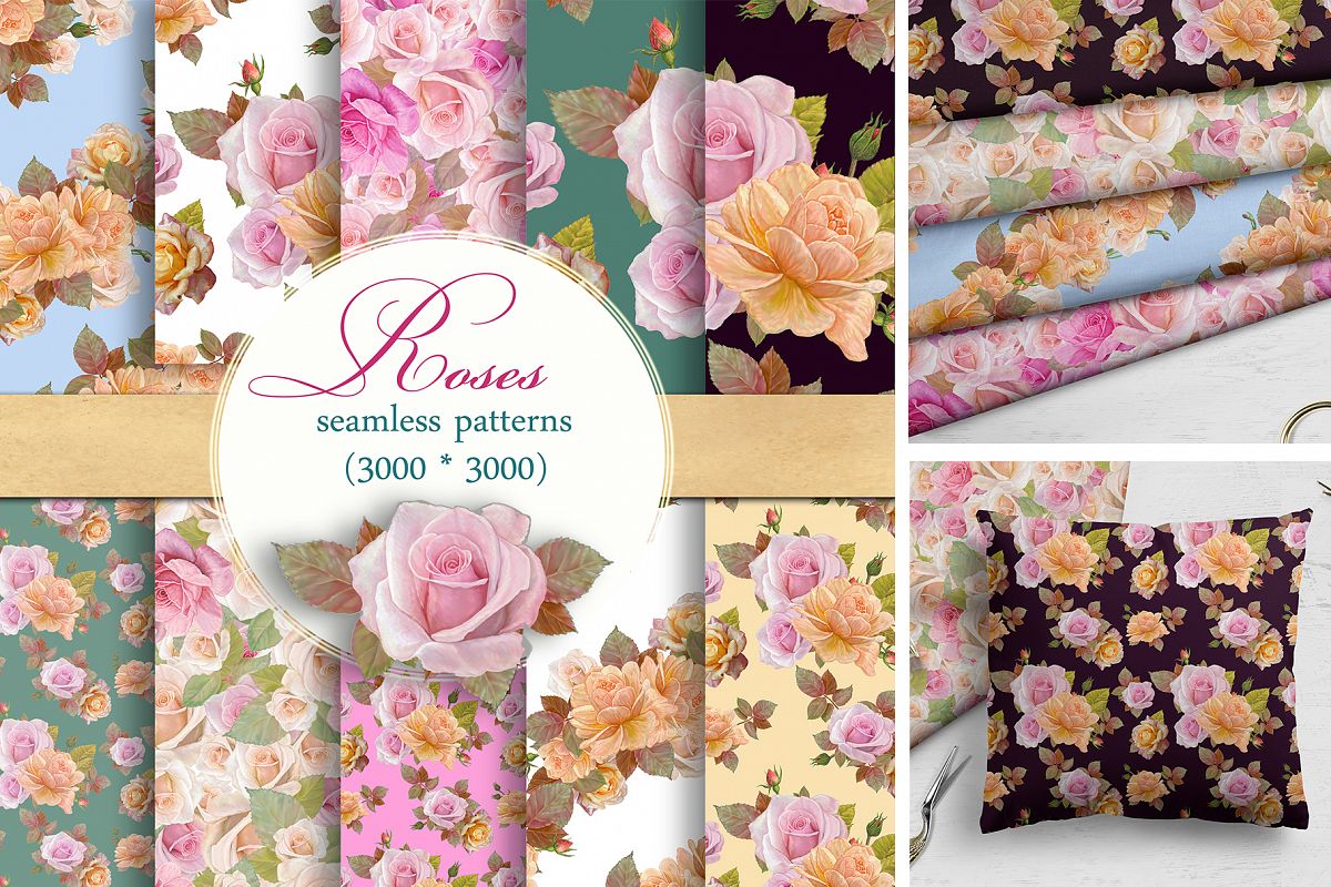 Roses Pattern, Seamless,Floral Digital Paper example image 1