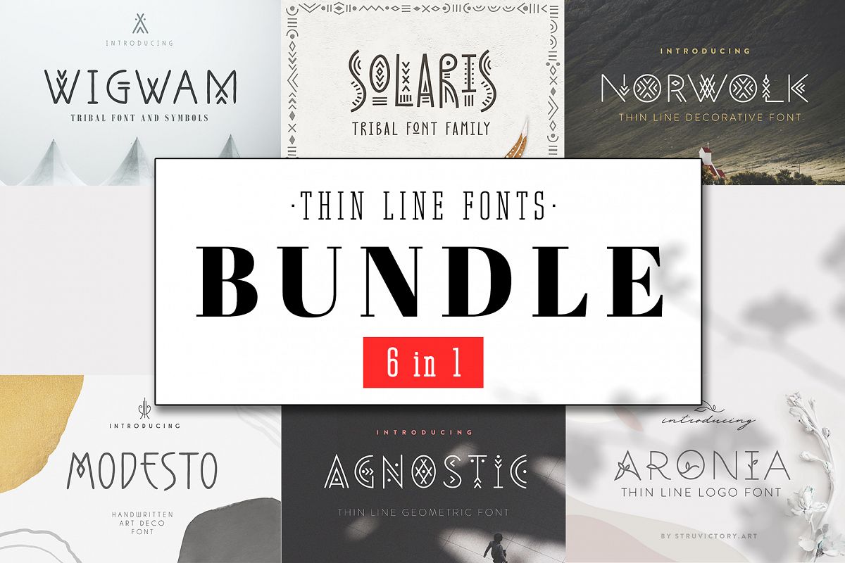 Thin Line Font Bundle 6 in 1 example image 1