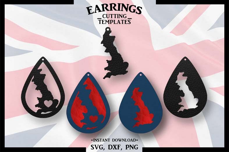 Download UK Earrings, Silhouette, Cricut, Cut File, SVG DXF PNG