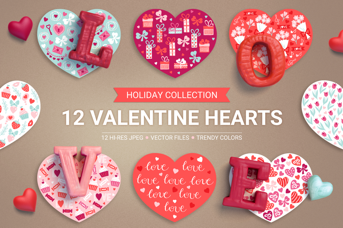 12 Valentine Hearts example image 1