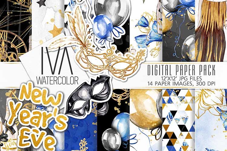 New Year's Eve Digital Paper Pack, New year's masks example image 1