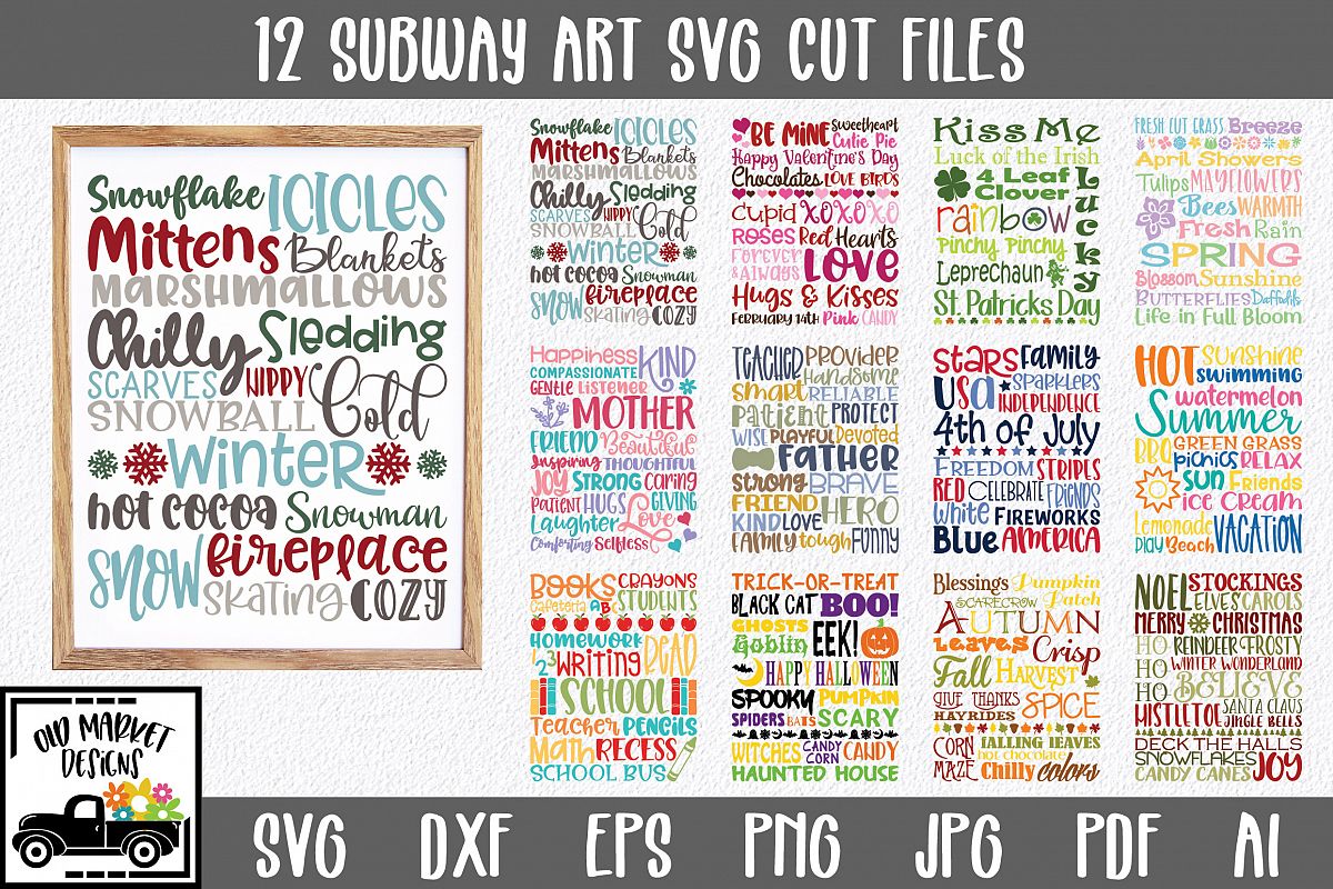 Holiday Subway Art SVG Bundle with 12 SVG Cut Files example image 1