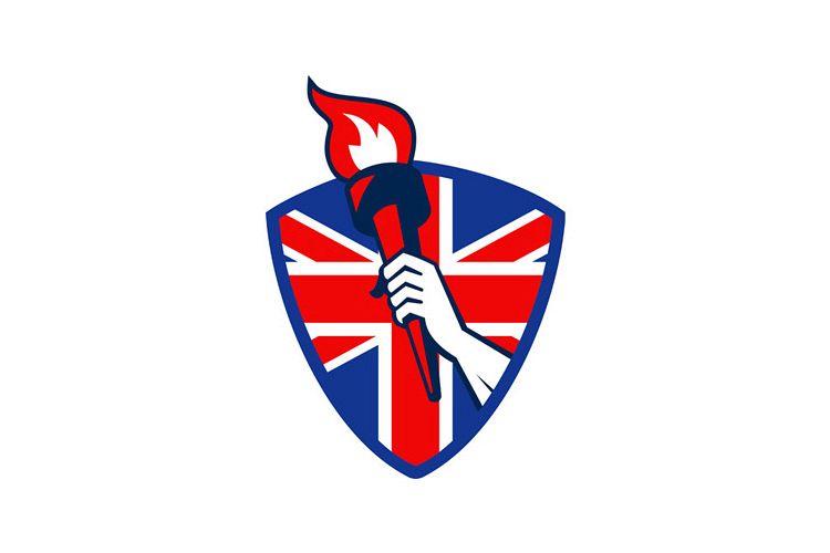 Hand Holding Flaming Torch British Flag example image 1