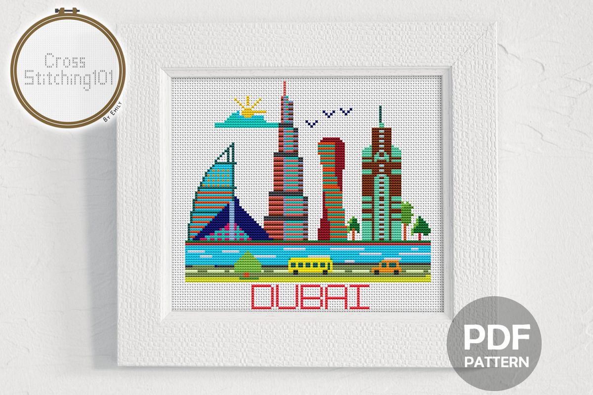 Dubai City Modern Cross Stitch Pattern- Instant Download PDF example image 1