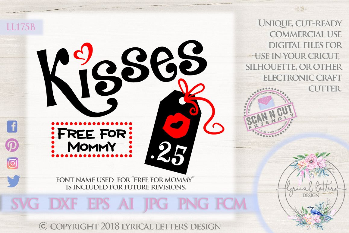 Kisses .25 Cents Valentine's Day SVG DXF Cut File LL175B example image 1
