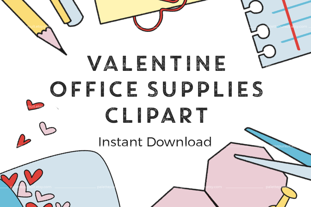 Office and School Supplies Clip Art in Love Theme example image 1