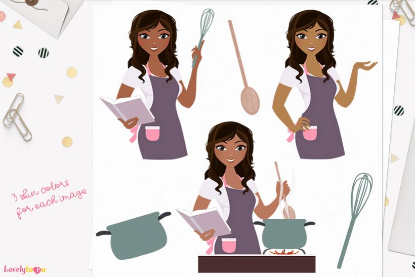 Woman cooking character clip art L182 Bliss example image 1