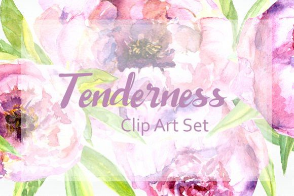 Watercolor Peonies Clip Art Set example image 1