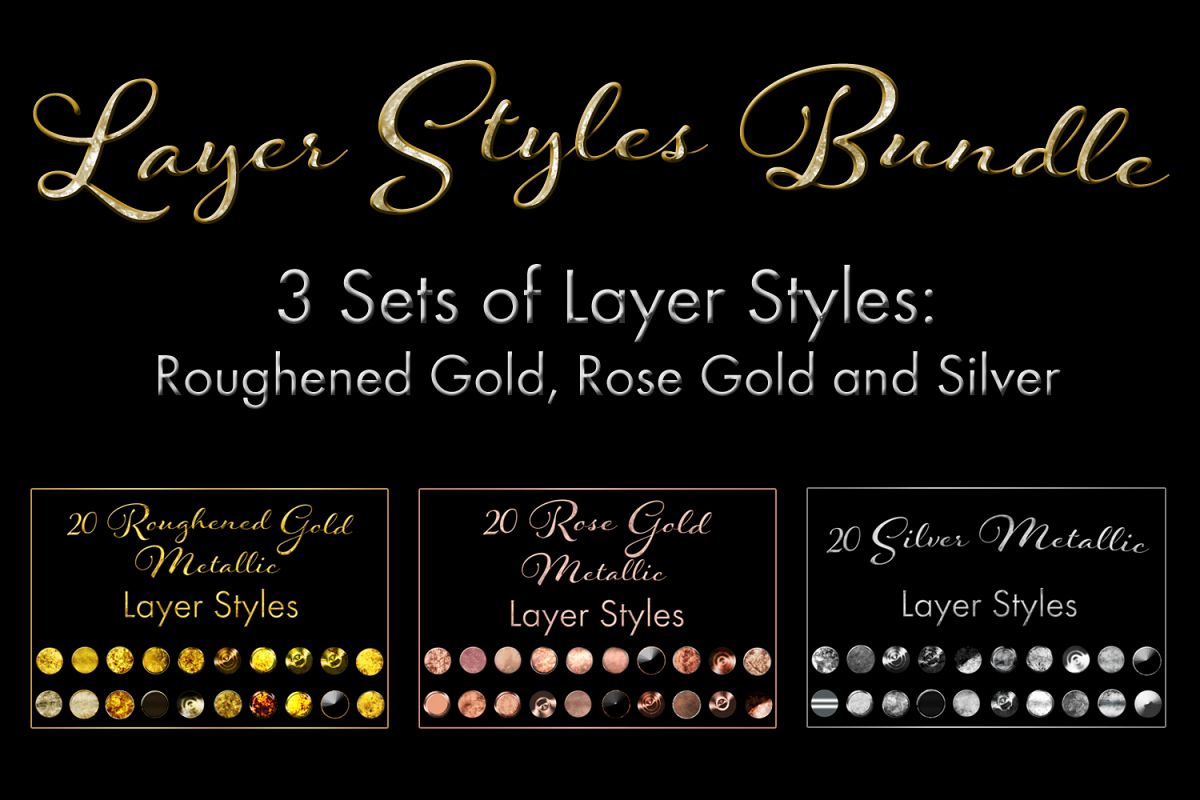 60 Layer Styles Bundle - Gold, Rose Gold and Silver example image 1
