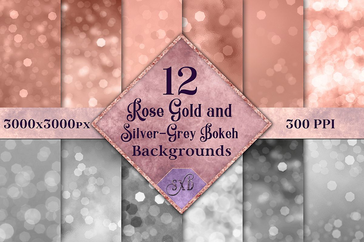 Rose Gold and Silver-Grey Bokeh Backgrounds - 12 Image Set example image 1