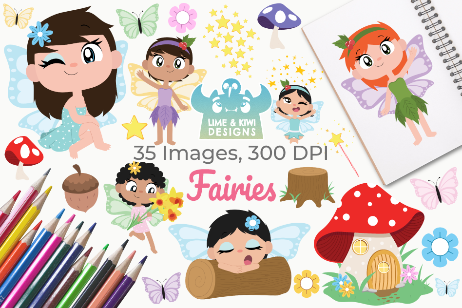 Fairies Clipart, Instant Download Vector Art, Commercial Use example image 1