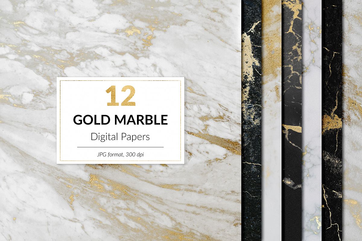 Gold Marble Digital Paper, Gold Marble Textures example image 1