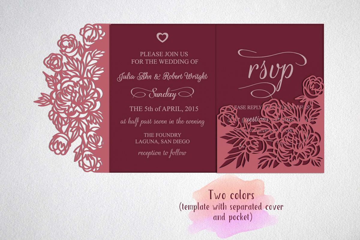 tri fold wedding invitation card template laser cut sxg dxf