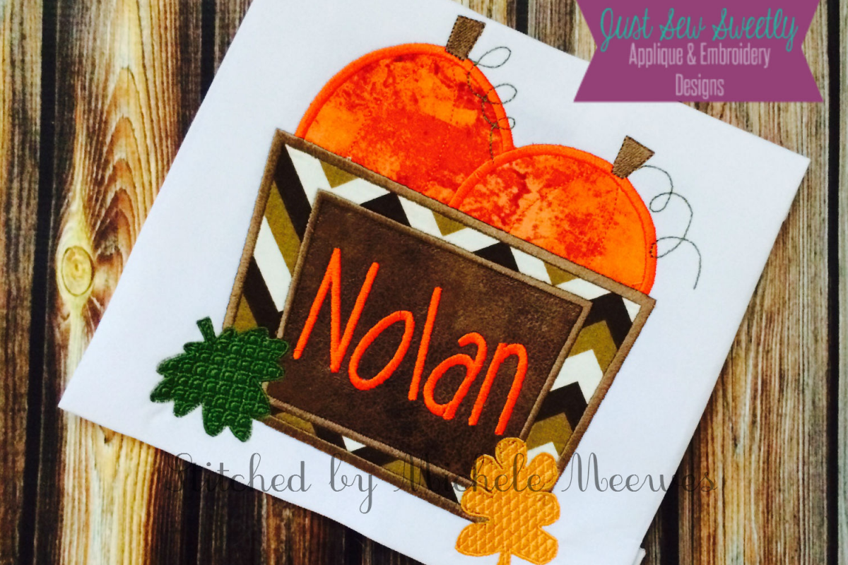 Pumpkin Patch Basket Applique Embroidery Design example image 1