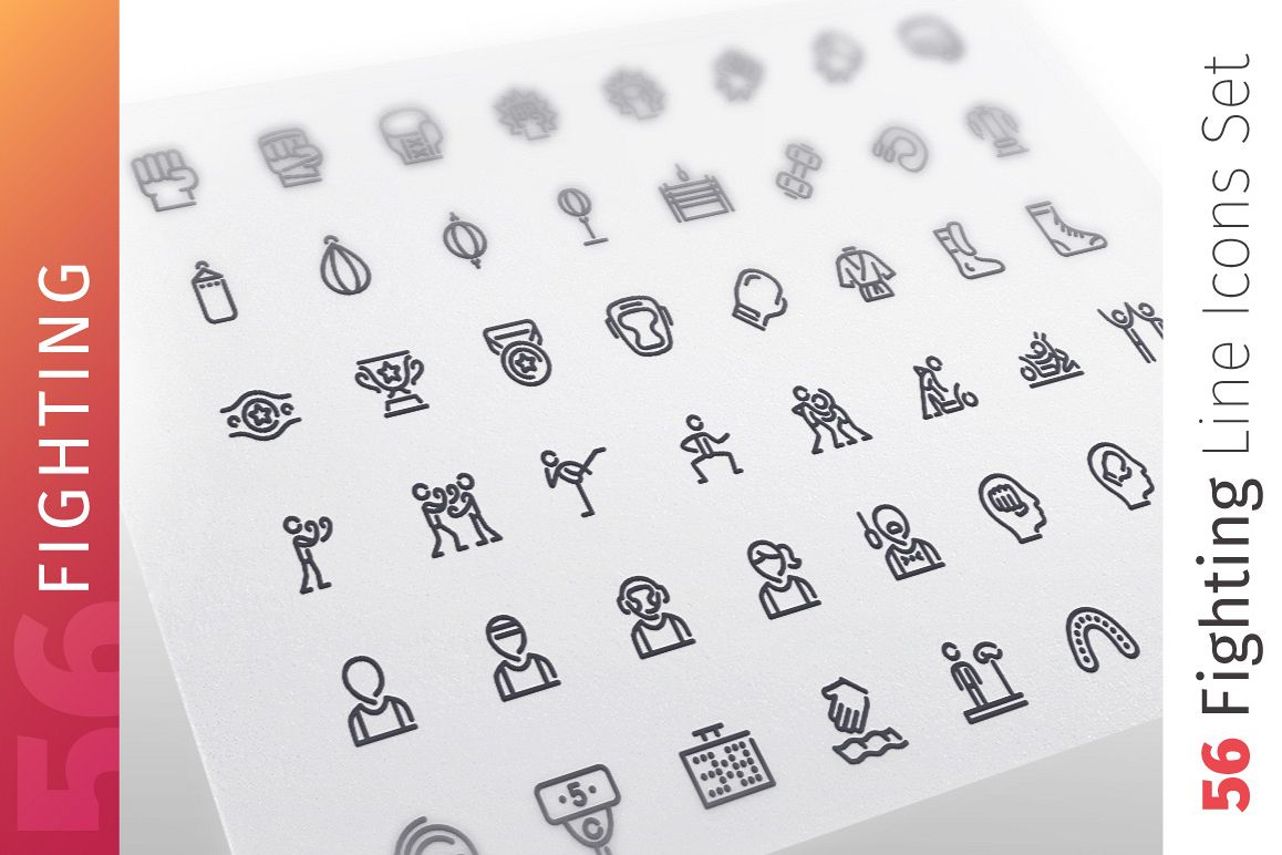 Fighting Line Icons Set example image 1