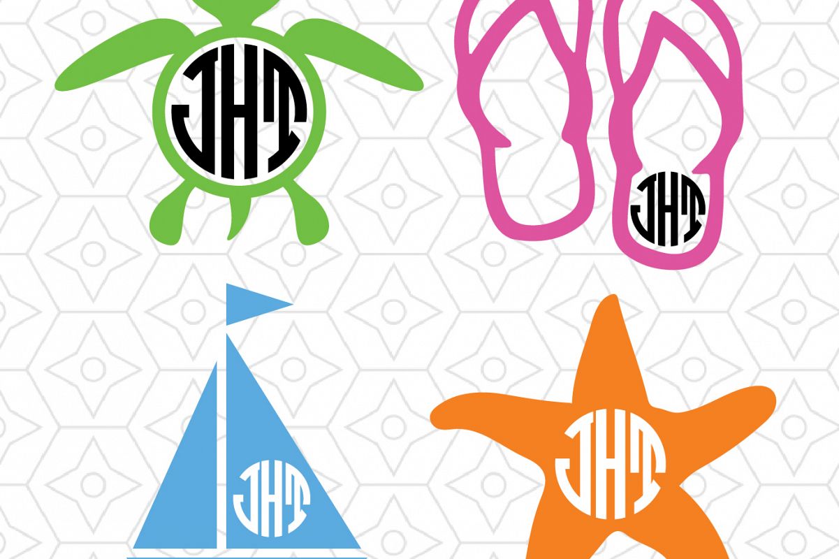 Download Beach Monogram Frame Decal Collection, SVG, DXF and AI Vector Files for use with Cricut or ...