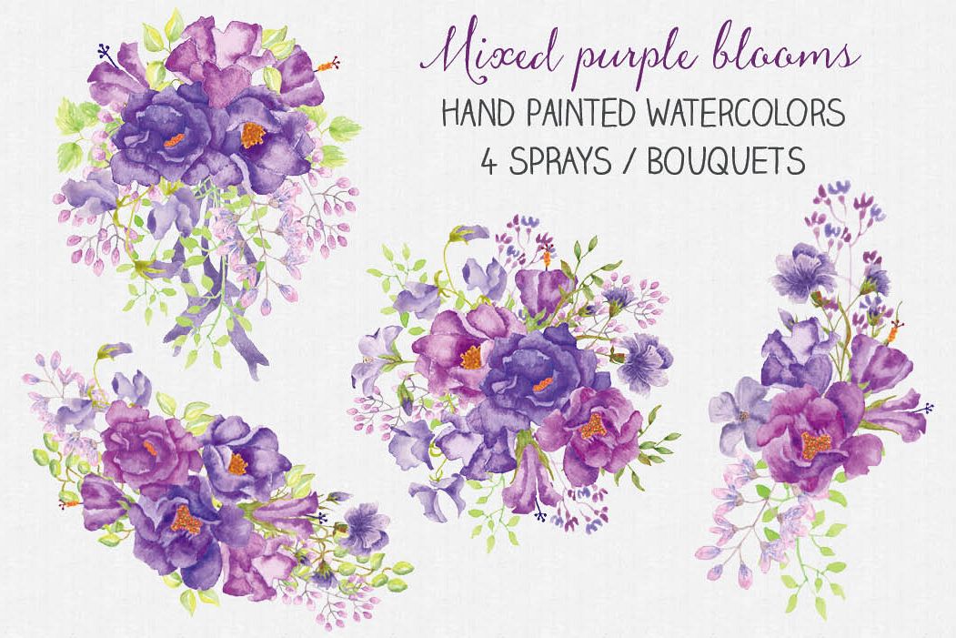Purple floral sprays in watercolors example image 1