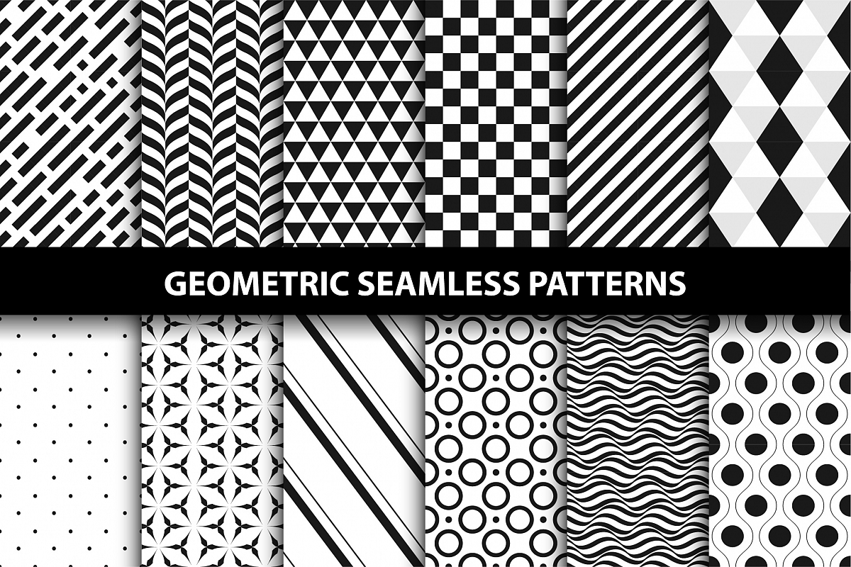 Geometric seamless patterns. B&W. example image 1