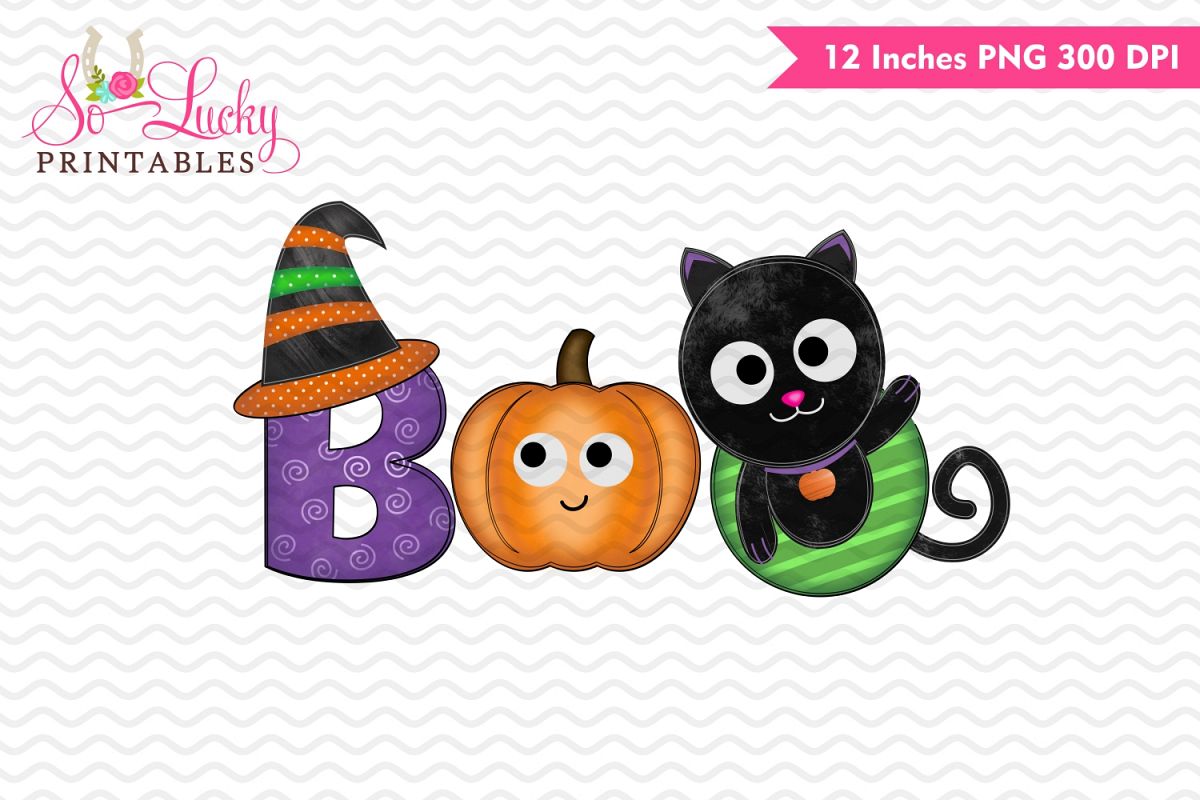 Boo Halloween watercolor printable sublimation design example image 1