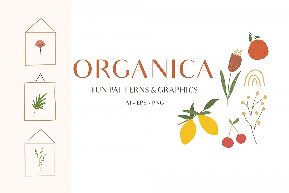 Abstract Shapes & Fun Fruits Patterns and Graphics example image 1