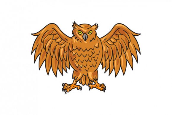 Angry Owl Wings Spread Drawing example image 1