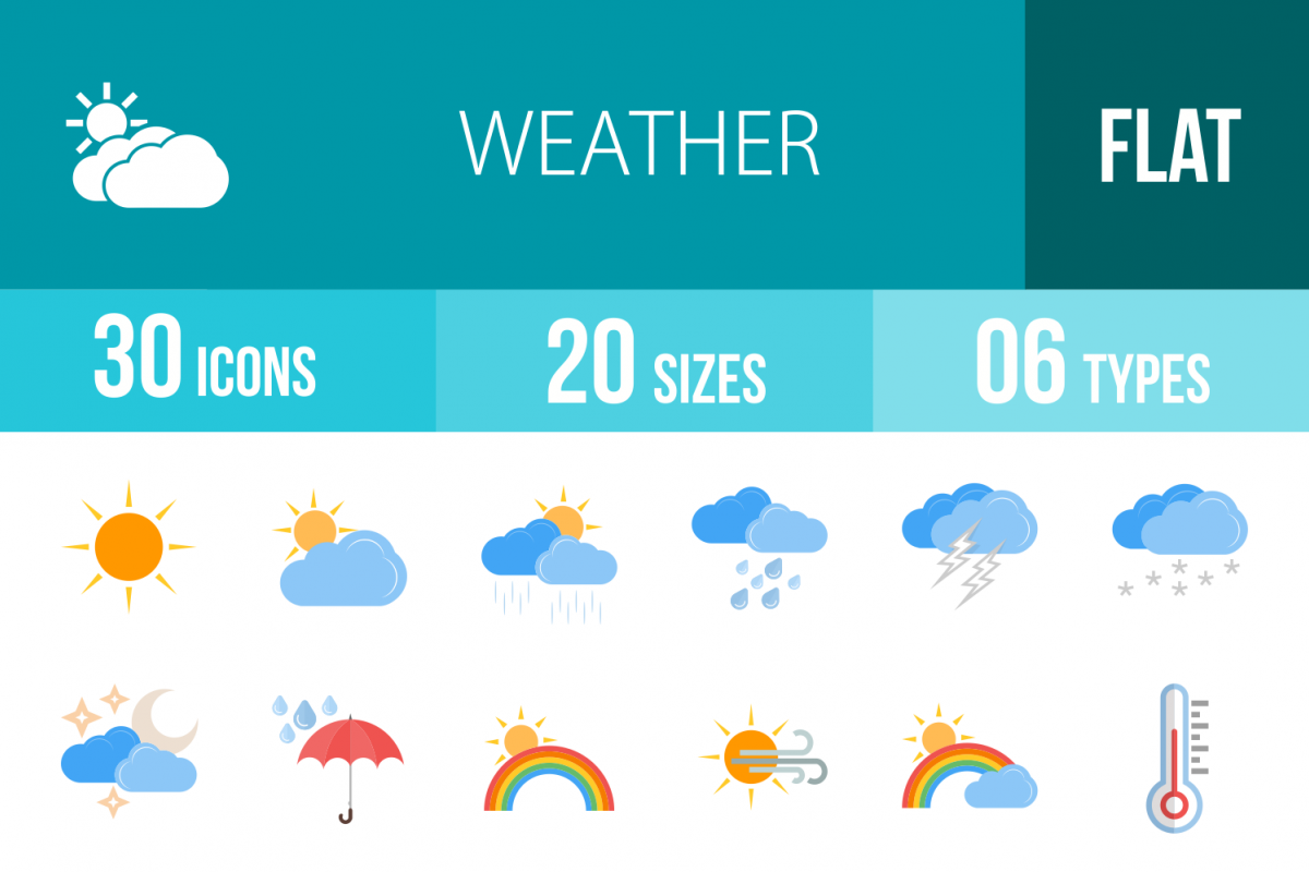 30 Weather Flat Multicolor Icons example image 1