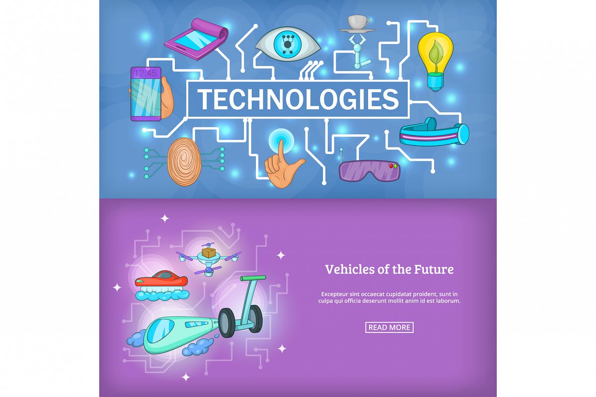 Technology banner set template, cartoon style example image 1