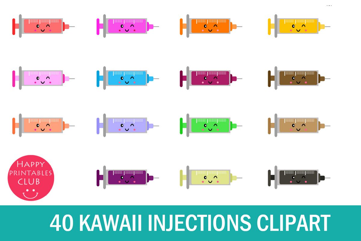 40 Kawaii Injection Clipart- Injection- Syringe Clipart Set example image 1