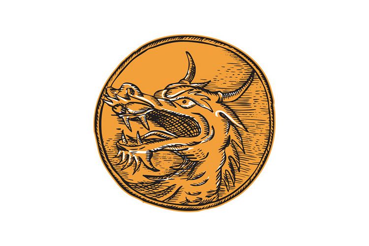 Chinese Dragon Head Circle Etching example image 1