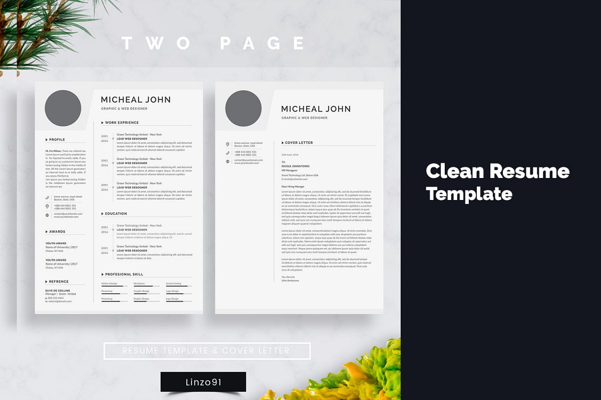 Minimal Resume 3 Pages Cv Template For Word Two Page Resume Cover Letter In Word Teacher Resume Simple Resume