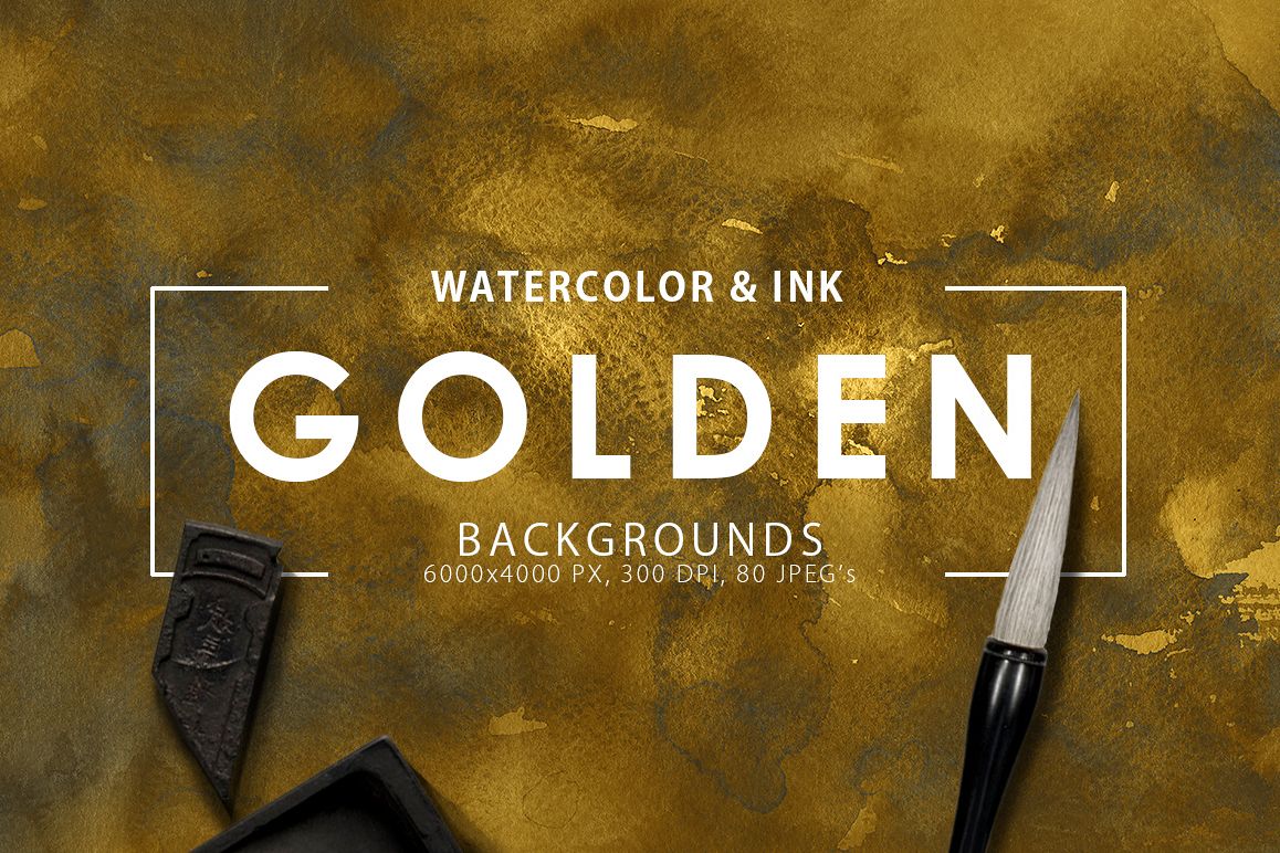 Golden Watercolor & Ink Backgrounds example image 1
