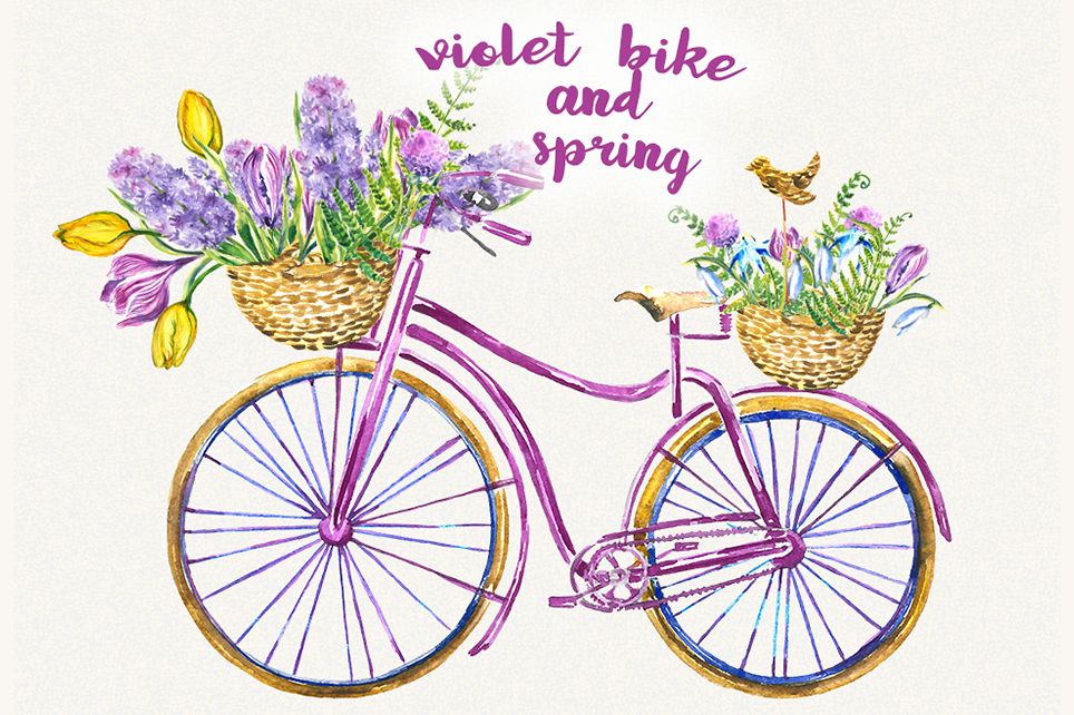 Bike clipart, Bicycle clipart, Spring flower clipart example image 1