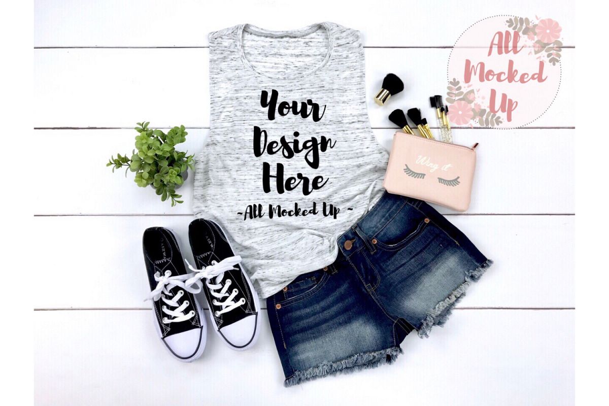 Bella Canvas 8803 WHITE MARBLE Muscle Tank Mock Up 3/19 example image 1