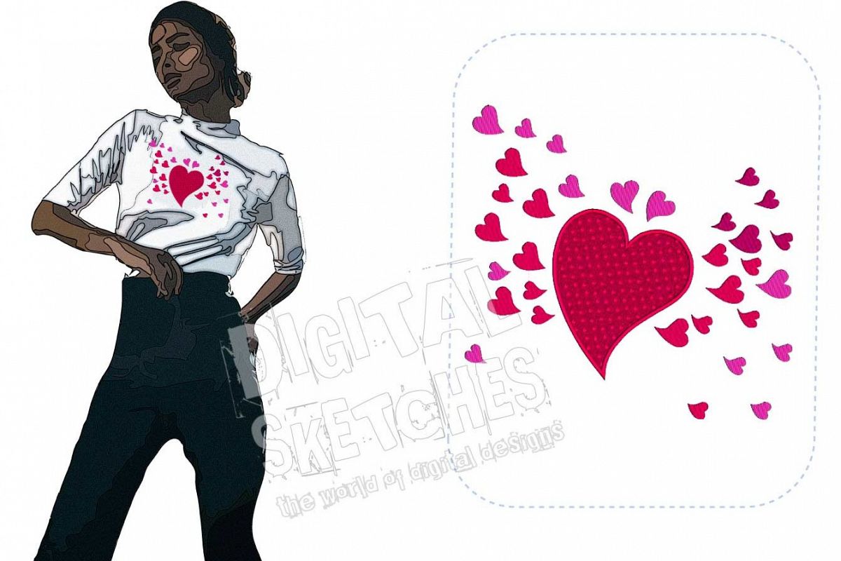 Heart Rain Machine Embroidery Design 4 Sizes example image 1