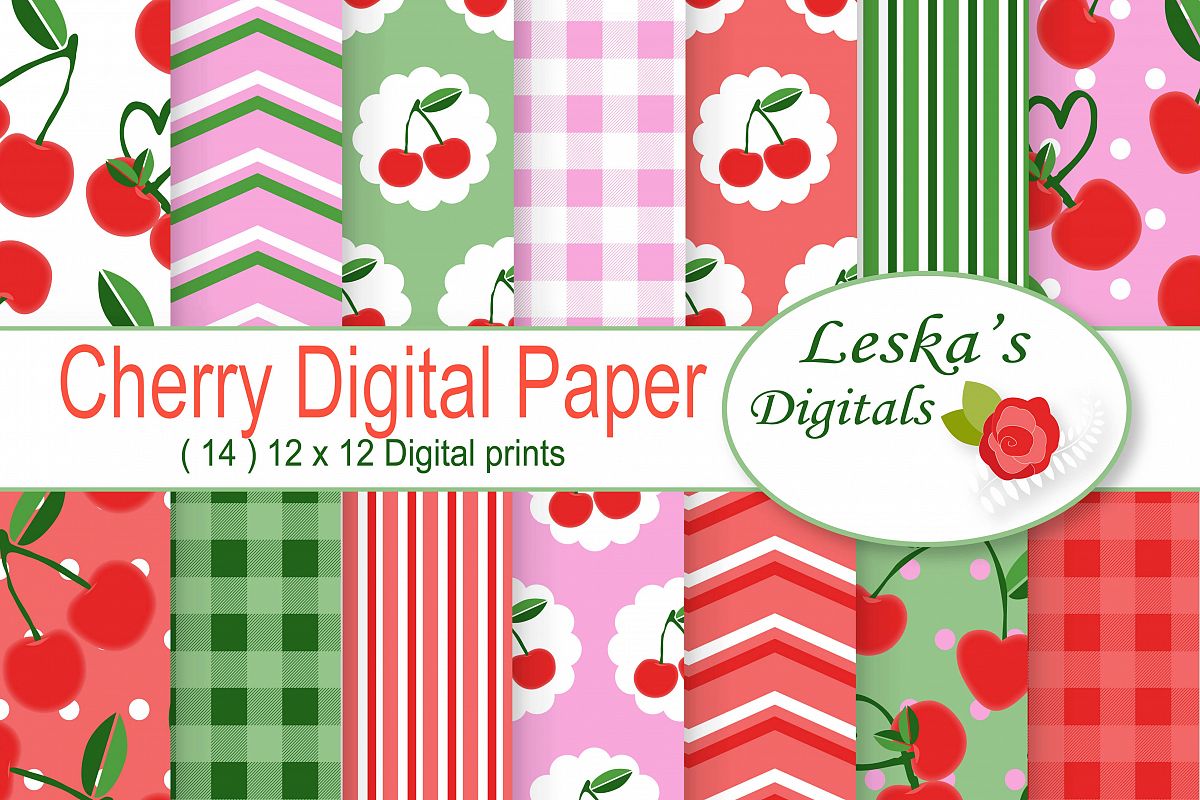 Cherry Digital Scrapbook Paper Pack example image 1